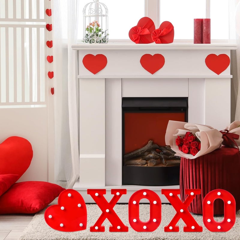 EDYCON Store 5Packs Valentine's Day Letter Lights Sign Table Decorations LED Light up Letters Battery Powered Letter for Home Party Bedroom Tabletop Fireplace Indoor Decor(XOXO Heart) - Image 5